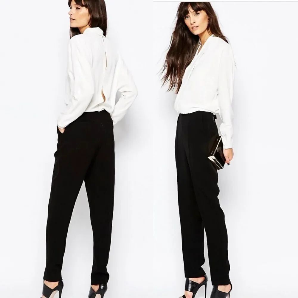 REISS Jena Tuxedo-Style Wrap Top Long Sleeve Pants Jumpsuit Black/White Size 4